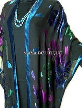 Caftan Kimono Duster Beaded Silk Burnout Velvet Tye Dye Blue Multi Maya Matazaro