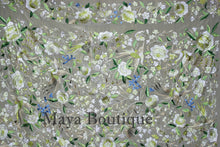 Flamenco Embroidered Silk Piano Shawl Wrap Pastels Flower Birds Greens 90" Maya