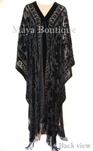 Maya Matazaro Opera Caftan Kimono Duster Burnout Velvet Black Extra Long