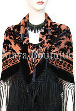 Silk Piano Shawl Wrap Scarf Burnout Velvet Tangerine & Black Maya Matazaro