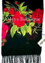 Scarf Red Gypsy Roses Georgette with Fringes Maya Matazaro USA Made