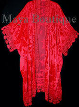 Red Lace & Burnout Velvet Kimono Caftan Jacket Duster Maya Matazaro Plus