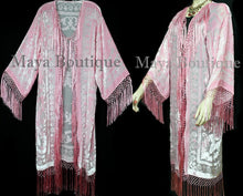Baby Pink Fringes Jacket Kimono Long Coat Silk Burnout Velvet Maya Matazaro