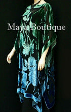Caftan Dress Kimono Silk Burnout Velvet MAYA Dyed Stained Glass Blue & Greens