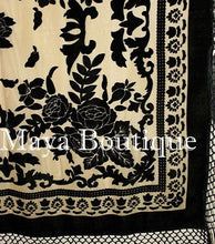 Silk Piano Shawl Wrap Scarf Burnout Velvet Beige & Black Maya Matazaro