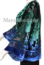 Green Blue Burnout Velvet Jacket Short Kimono No Fringe Hand Dyed Maya Matazaro