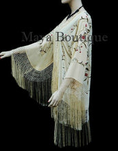Silk Embroidered Fringe Jacket Kimono Flapper Coat Vanilla Maya Embroidery Coat