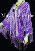 Maya Matazaro Lavender Silk Burnout Velvet Fringe Jacket Short Kimono Hand Dyed