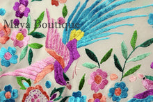 Flamenco Embroidered Silk Piano Shawl Wrap White Flower & Birds Multicolors 90"