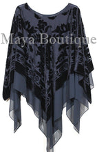 Black Maya Matazaro Layered Poncho Top Burnout Velvet & Chiffon Made In USA