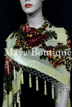 Piano Shawl Scarf Wrap Vanilla Victorian Rose Silk Burnout Velvet All Beaded