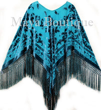 Teal Turquoise Silk Burnout Velvet Poncho Kimono Top Shawl Maya Matazaro