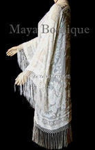 Ivory Maya Matazaro Fringes Jacket Kimono Long Fringe Coat Silk Burnout Velvet