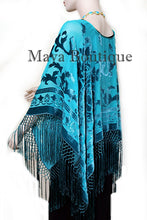 Teal Turquoise Silk Burnout Velvet Poncho Kimono Top Shawl Maya Matazaro