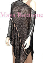 Black Crochet Poncho Top Asymmetrical Rayon-Silk Maya Matazaro One Size