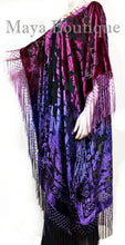 Violet Magenta Wearable Art Kimono Caftan Fringe Jacket Burnout Velvet Hand Dyed
