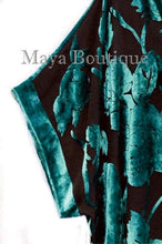 Maya Matazaro Silk Burnout Velvet Jacket Kimono Duster Teal Black No Fringe Plus