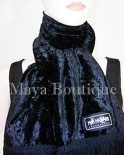 Black Crush Velvet Scarf With Fringes Maya Matazaro MADE IN USA
