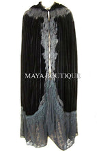 Cloak Opera Cape BLACK Victorian Rep Long Velvet & Lace Lined Maya Boutique