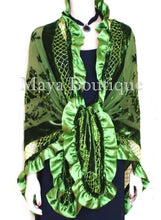 Silk Shawl Wrap Beaded Burnout Velvet Green Triangle Satin Ruffles Maya Matazaro
