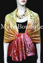 Maya Matazaro Hand Dyed Orange Gold Camellia Shawl Wrap Scarf Burnout Velvet