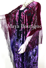 Violet Magenta Wearable Art Kimono Caftan Fringe Jacket Burnout Velvet Hand Dyed