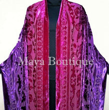 Maya Matazaro Wearable Art Silk Wrap Shawl Scarf Hand Dyed Magenta Purple Velvet Extra Long 110"