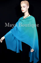 Hand Dyed Maya Matazaro Silk Chiffon Cape Ruana Caftan Wrap Aqua Blue Ombre