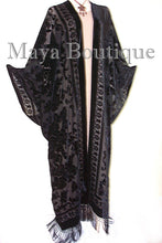 Maya Matazaro Opera Caftan Kimono Duster Burnout Velvet Black Extra Long