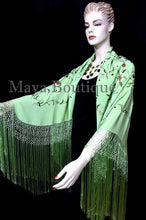 Silk Embroidered Flamenco Piano Shawl Wrap Mint Green Hand Dyed Maya Matazaro