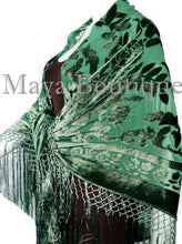 Emerald Green Piano Shawl Wrap Fringed Scarf Silk Burnout Velvet Maya Matazaro