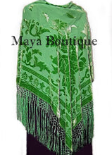Silk Burnout Velvet Piano Shawl Wrap Hand Dyed Apple Green Maya Boutique