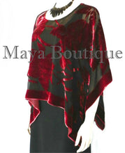 Silk Burnout Velvet Poncho Kimono Top Ruby Red & Black No Fringe Maya Matazaro