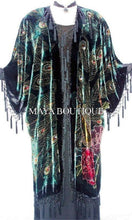 Silk Velvet KIMONO Opera Coat Duster Beaded Black Multi Peacock Maya Boutique
