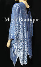 Maya Matazaro Serenity Blue Camellia Burnout Velvet Caftan Kimono Jacket USA