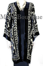 Kimono Jacket Silk Burnout Velvet Long Beige & Black No Fringe Maya Matazaro
