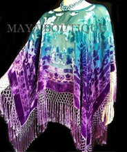 Purple Aqua Hand Dyed Poncho Shawl Top Silk Velvet Wearable Art Maya Matazaro