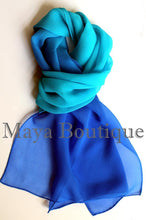 Matching Silk Neck Tie & Scarf Hand Dyed Blue Turquoise Ombre Maya Matazaro