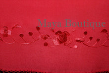 Red Embroidered Silk Wrap Shawl Scarf Oblong with Fringes Maya Matazaro