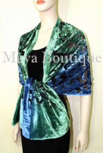 Hand Dyed Maya Matazaro Baroque Shawl Wrap Scarf Burnout Velvet Green Blue Ombre