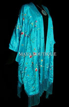 Turquoise Embroidered Silk Kimono Caftan Duster Opera Coat Maya Matazaro Plus