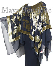 Maya Matazaro Layered Poncho Top Silk Burnout Velvet Chiffon Black Antique Gold