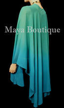 Hand Dyed Maya Matazaro Silk Chiffon Cape Ruana Caftan Wrap Aqua Blue Ombre