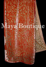 Maya Matazaro Tangerine Camellia Shawl Wrap Scarf Burnout Velvet Elegant!