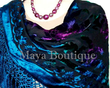 MAYA MATAZARO Burnout Velvet Piano Shawl Wrap Scarf Tye Dye Navy