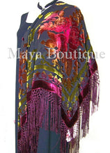 Maya Matazaro Tye Dye Burgundy Silk Burnout Velvet Piano Shawl Wrap Scarf