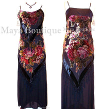 Dress Gown Black Silk Burnout Velvet Beaded Victorian Roses Maya Matazaro S / M