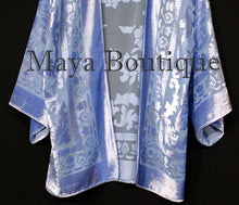 Light Blue Jacket Kimono Burnout Velvet Short No Fringe Hand Dyed Maya Matazaro