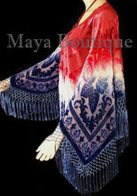 Maya Boutique Hand Dye Poncho Shawl Top Silk Burnout Velvet USA Flag Colors Made In USA