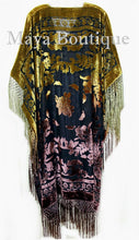 Gold & Brown Wearable Art Kimono Caftan Fringe Jacket Burnout Velvet Hand Dyed